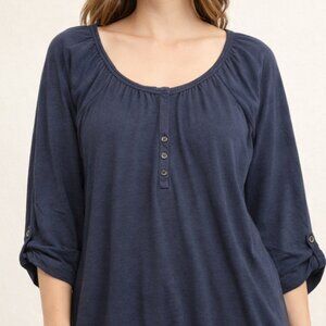 Polo Ralph Lauren Womens Plus Sz 1X Dusty Blue Bohemian Rolled Sleeve Top Strech